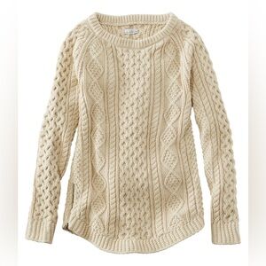 LL Bean Fisherman Cable Knit Sweater Womens Size XS Beige Ivory Cotton Tunic